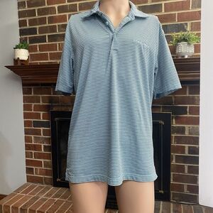 Under Armour Polo Shirt Mens Size M Green Black Striped Golf  Short Sleeve Cas..